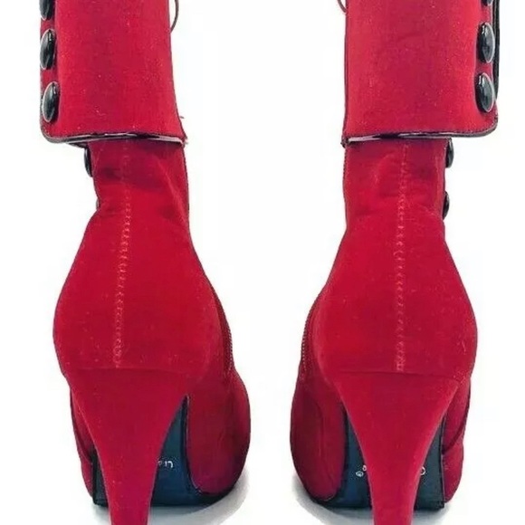 Crape Myrtle Red Velvet Heel Boots with Buttons - Picture 6 of 12
